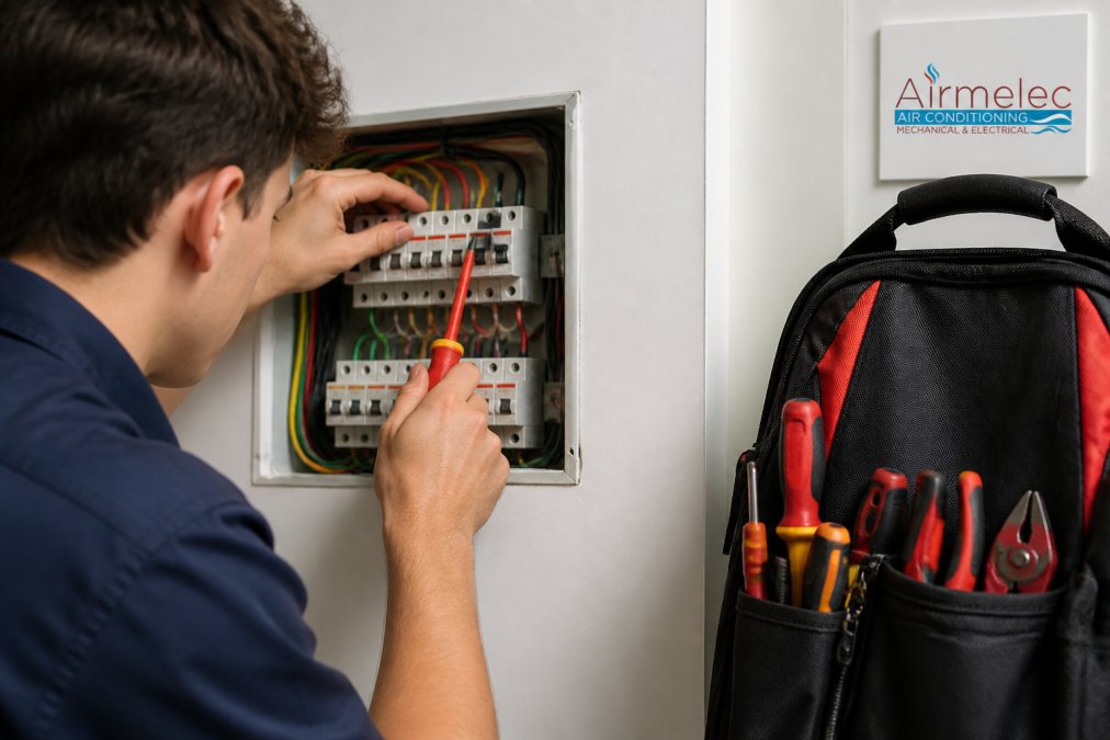 Electrical inspections An Airmelec electrician performing an electrical inspection